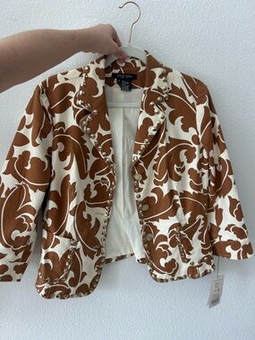 Etcetera Brown & Cream Floral Scroll Studded Blazer